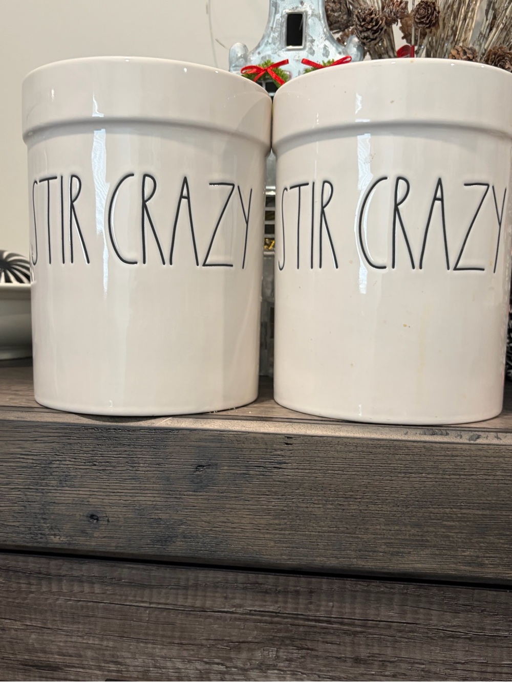 Rae Dunn White "Stir Crazy" Ceramic Utensil Crocks